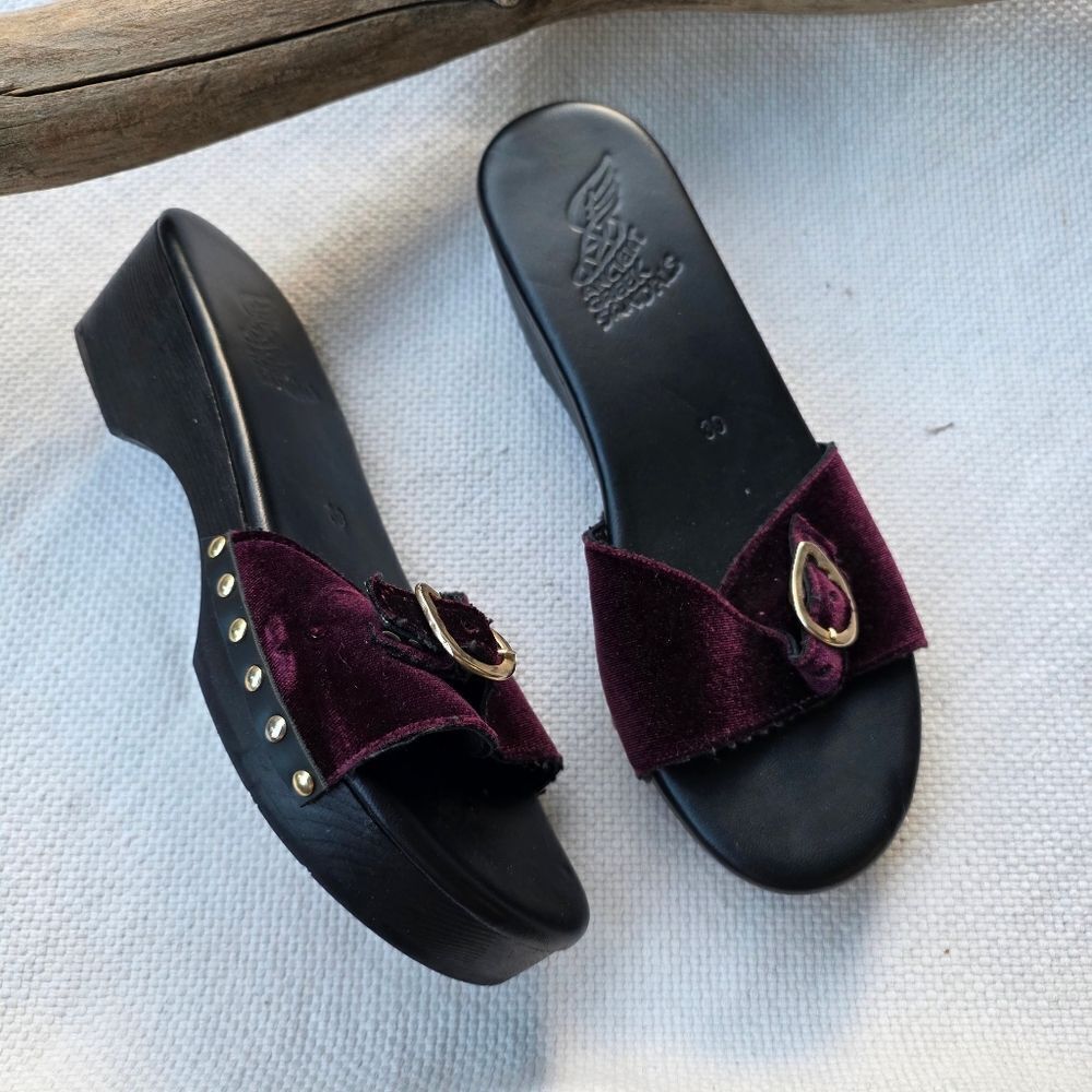 Ancient Greek Sandals Velvet Slides Maroon